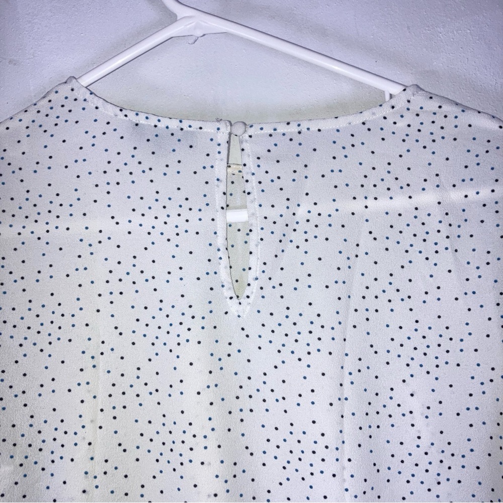 1.State Polka Dot Blouse Balloon Sleeve Round Neck Sz M White Women's - Picture 7 of 16